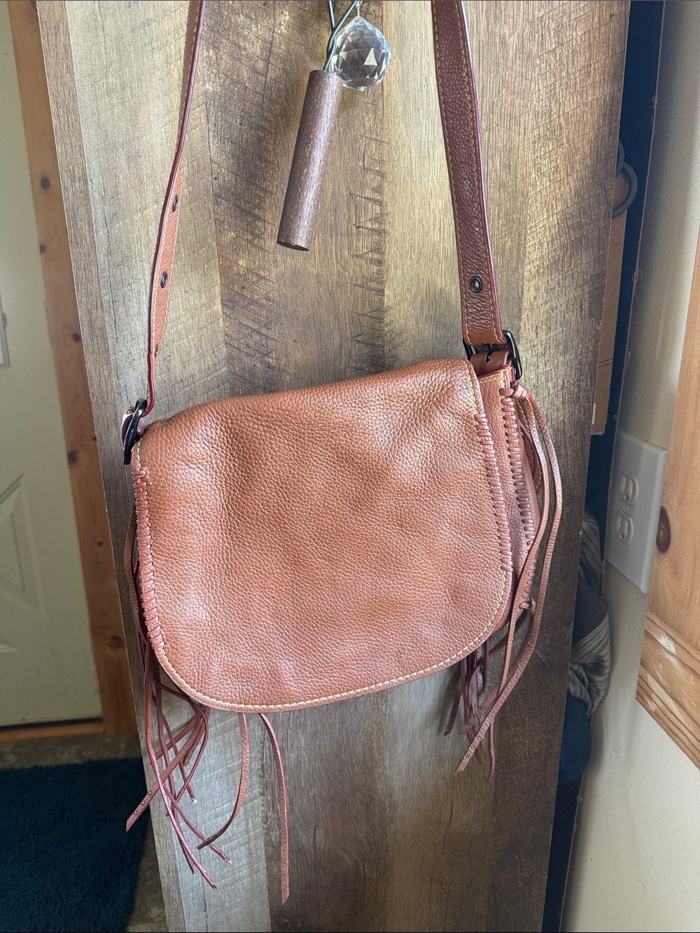Coach Pebbled Leather Fringe Crossbody Bag in Cognac